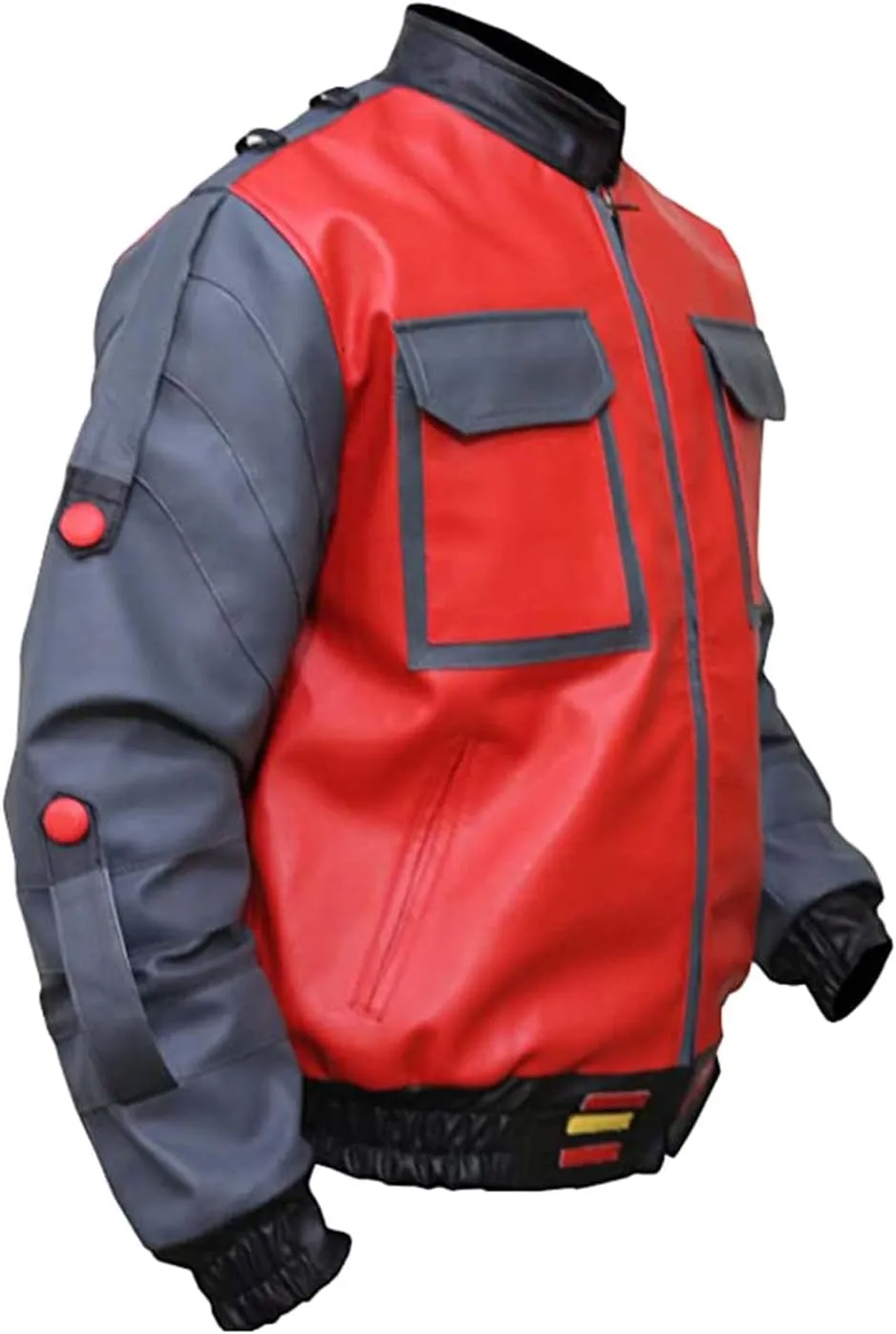 Red Real Leather Bomber Jacket | Men's Red & Grey Letterman Style Motorcycle Jacket | Real & Faux Leather Bomber