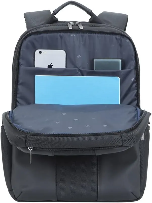Rivacase 8165 15.6 Inch Anti Theft Backpack  Unisex Business Travel Laptop Tablet Backpack  Waterproof Tweed Bag with Airport Friendly Gadget Compartments and Ventilated Shoulder Straps - Black