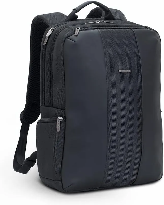Rivacase 8165 15.6 Inch Anti Theft Backpack  Unisex Business Travel Laptop Tablet Backpack  Waterproof Tweed Bag with Airport Friendly Gadget Compartments and Ventilated Shoulder Straps - Black