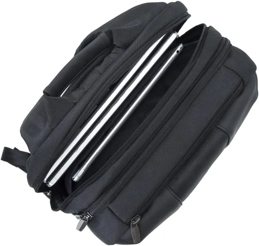 Rivacase 8165 15.6 Inch Anti Theft Backpack  Unisex Business Travel Laptop Tablet Backpack  Waterproof Tweed Bag with Airport Friendly Gadget Compartments and Ventilated Shoulder Straps - Black