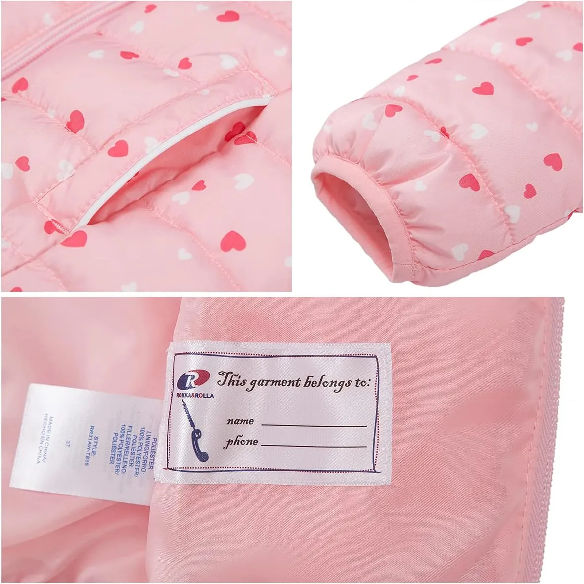 Rokka&Rolla Baby Puffer Jacket Girls Lightweight Winter Coat for Newborn Toddler Kids (18-24M, 2T-4T)