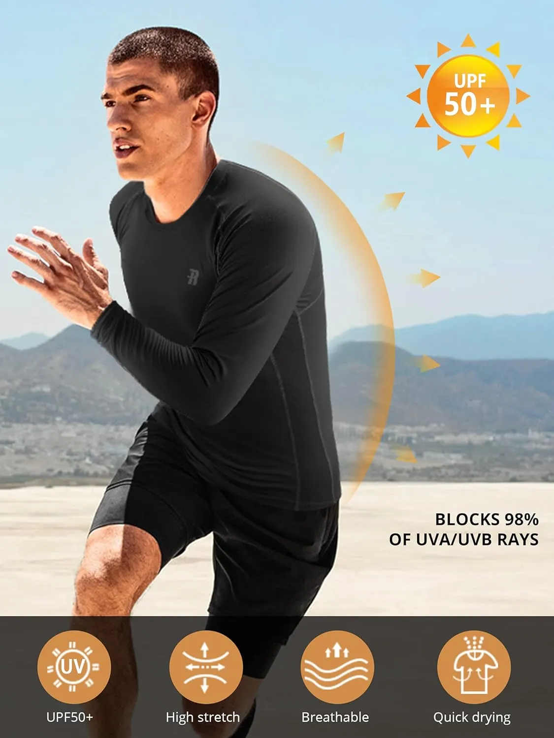 Runhit Compression Shirts for Men Long Sleeve Cool Dry Athletic Workout Tee Shirts Fishing Sun Shirts Sports Thermal Tights