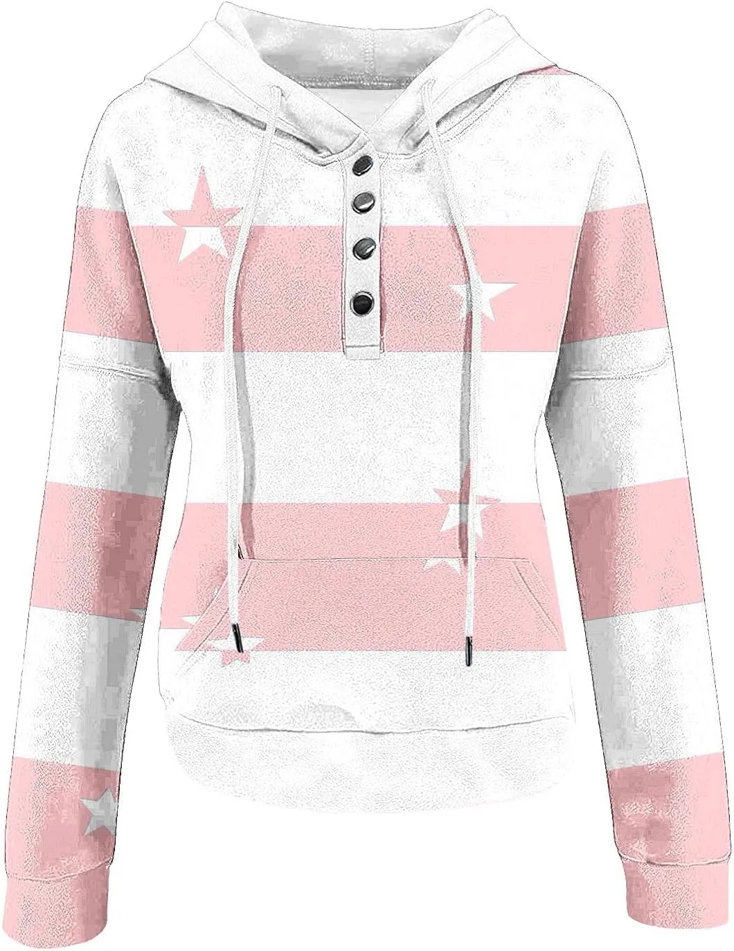 Ruziyoog Hoodie for Women Striped Color Block Button Down Sweatshirt Casual Long Sleeve Drawstring Oversize Pullover