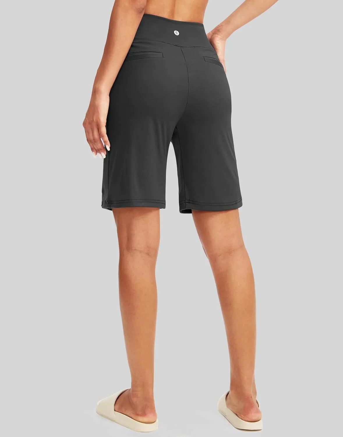 SANTINY Women's 9" High Waisted Bermuda Shorts with 4 Pockets Knee Length Long Shorts for Women Workout Athletic Casual