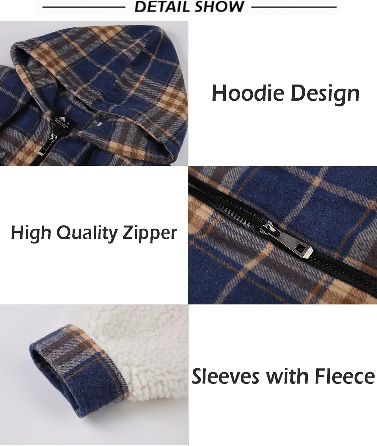 SCODI Men's Flannel Shirt Jacket Fleece Sherpa Lined Plaid Jackets Coat Full Zip Up Hoodie Winter Outwear