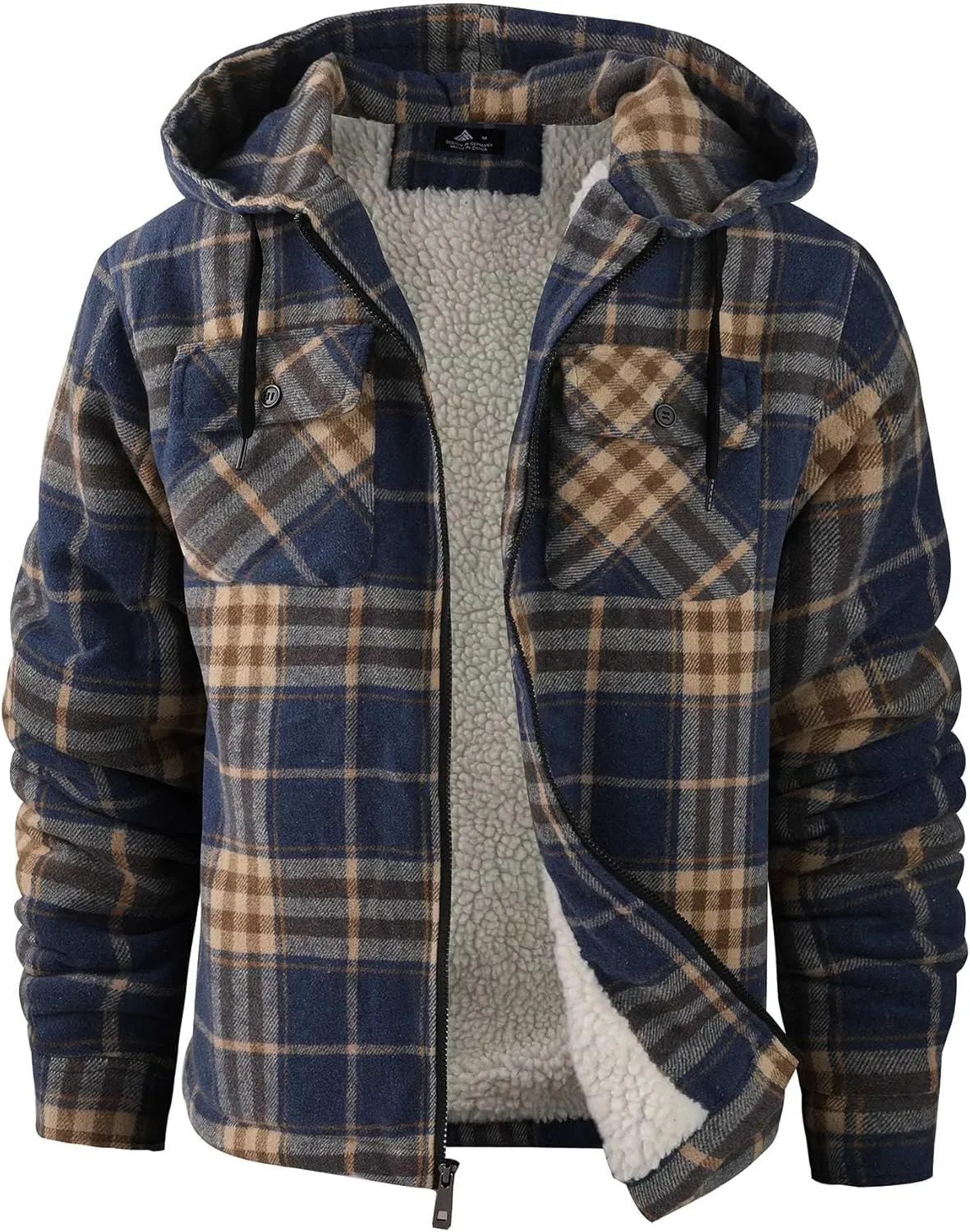 SCODI Men's Flannel Shirt Jacket Fleece Sherpa Lined Plaid Jackets Coat Full Zip Up Hoodie Winter Outwear