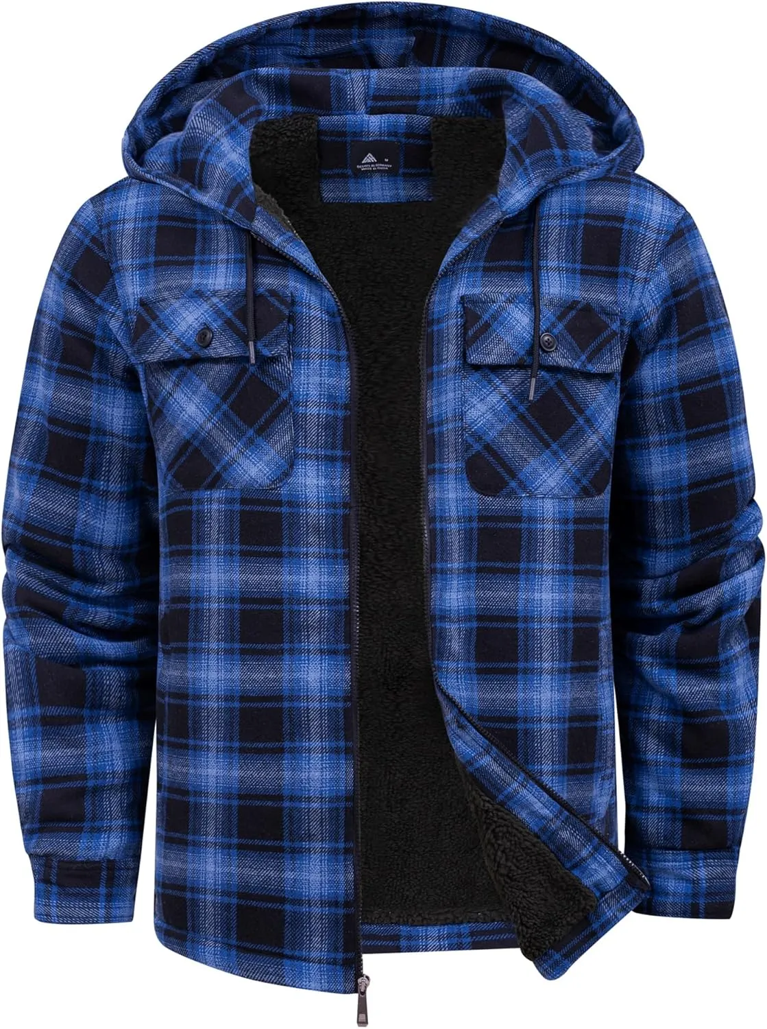 SCODI Men's Flannel Shirt Jacket Fleece Sherpa Lined Plaid Jackets Coat Full Zip Up Hoodie Winter Outwear