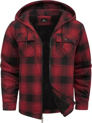 SCODI Men's Flannel Shirt Jacket Fleece Sherpa Lined Plaid Jackets Coat Full Zip Up Hoodie Winter Outwear