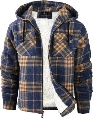SCODI Men's Flannel Shirt Jacket Fleece Sherpa Lined Plaid Jackets Coat Full Zip Up Hoodie Winter Outwear