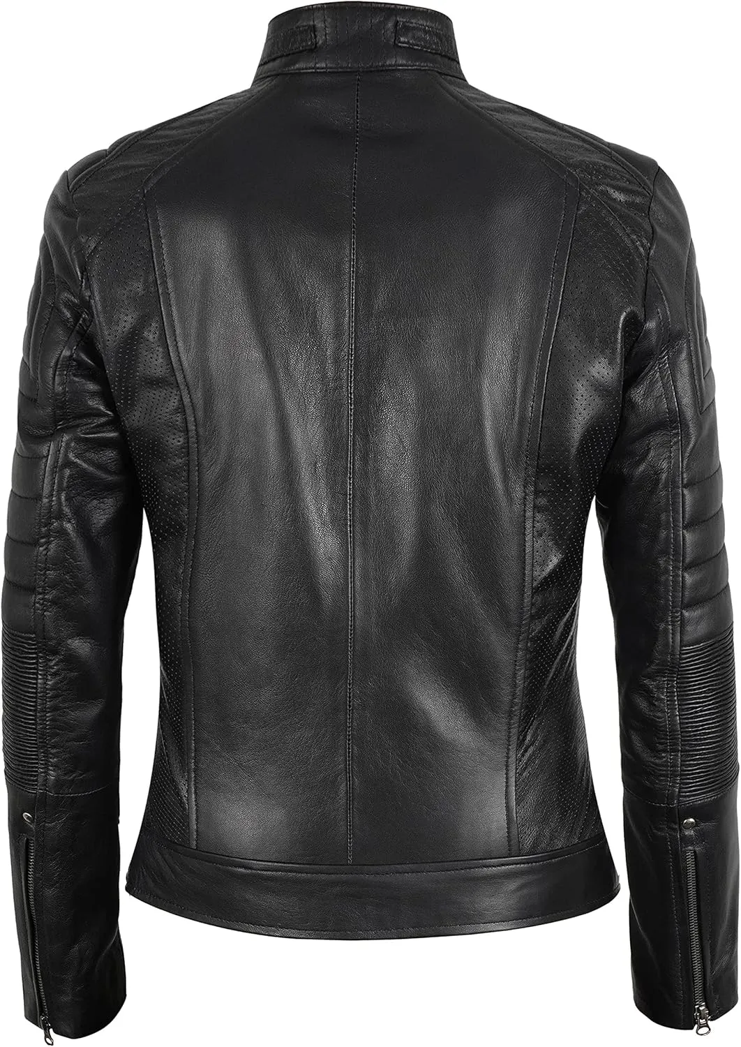 SKY-SELLER Women's Rose Gold Brando Leather Jacket - Ladies Motorcycle Studded Black Biker Jacket