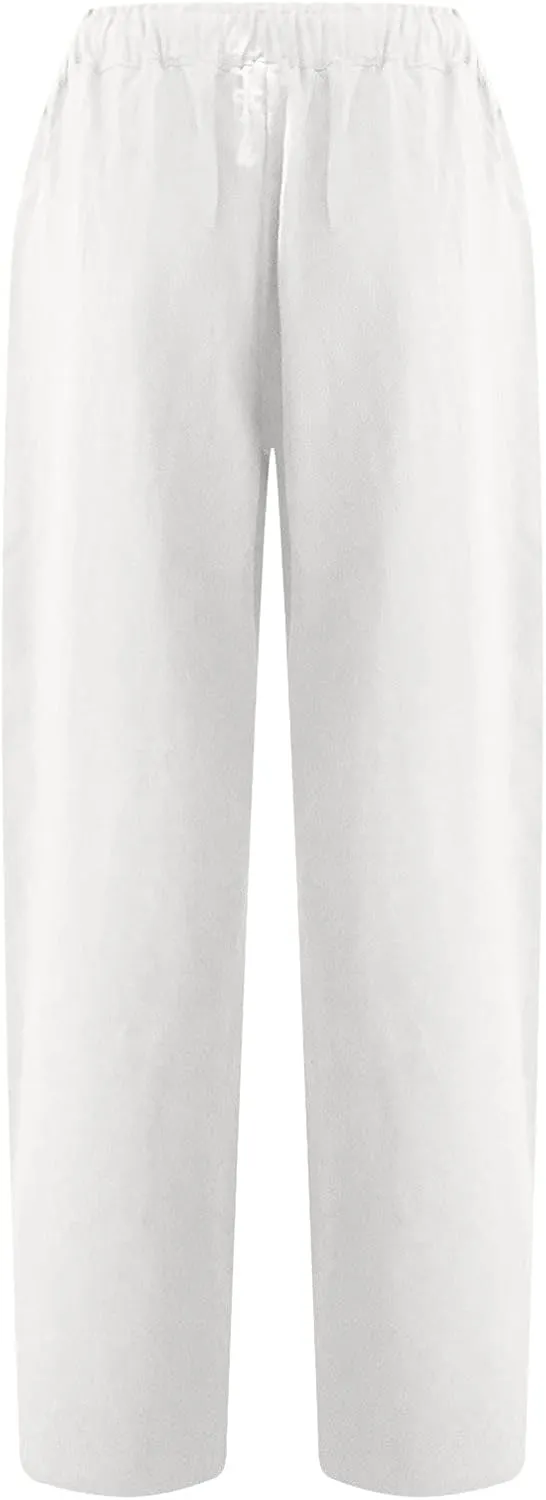 SMIDOW Women's Capris and Cropped Pants Drawstring Elastic High Waist Straight Leg Casual Loose Lounge Linen Pant Trousers