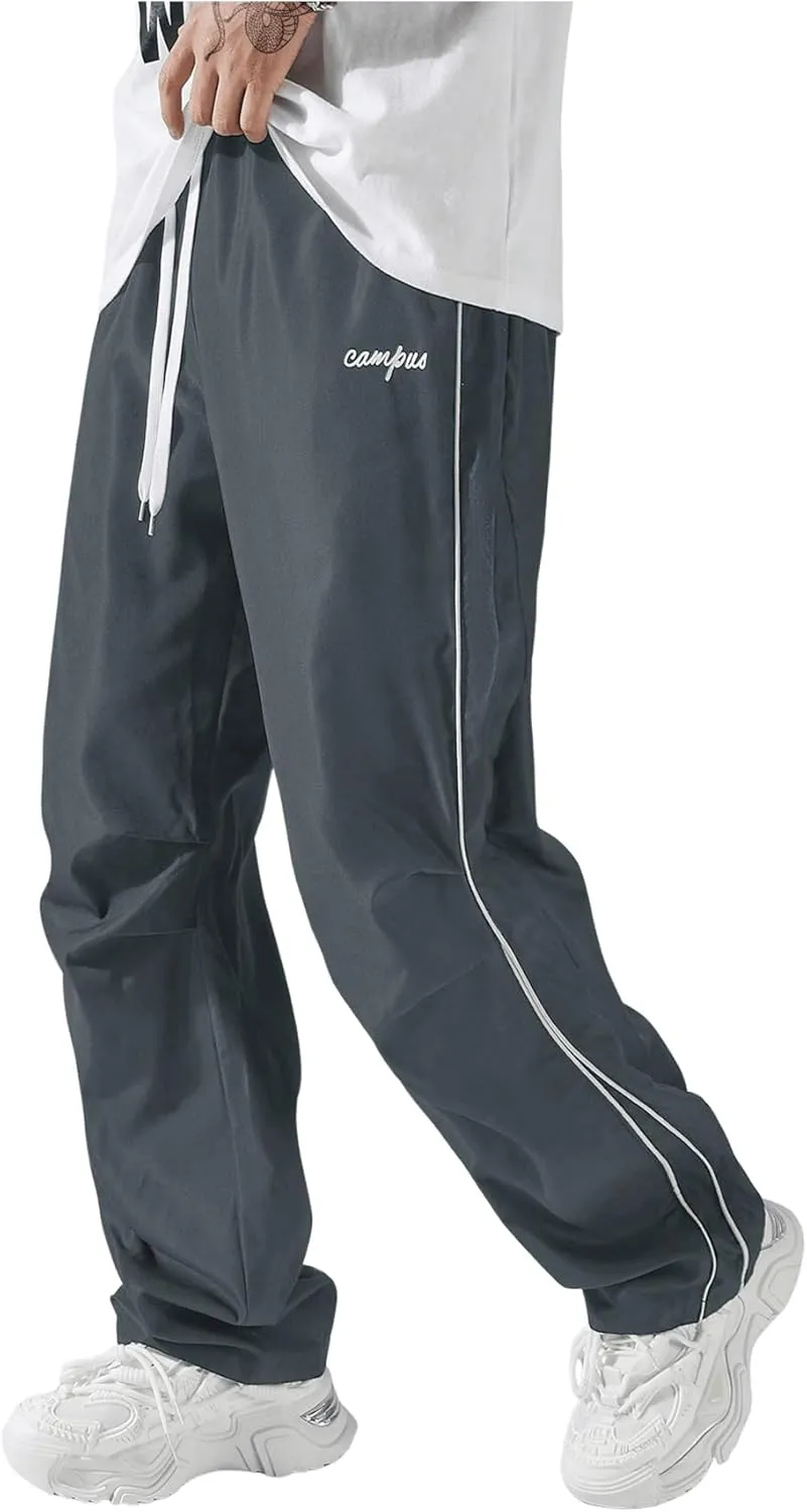 SOLY HUX Men's Parachute Pants Y2k Baggy Sweatpants Wide Leg Drawstring Waist Casual Pants Streetwear