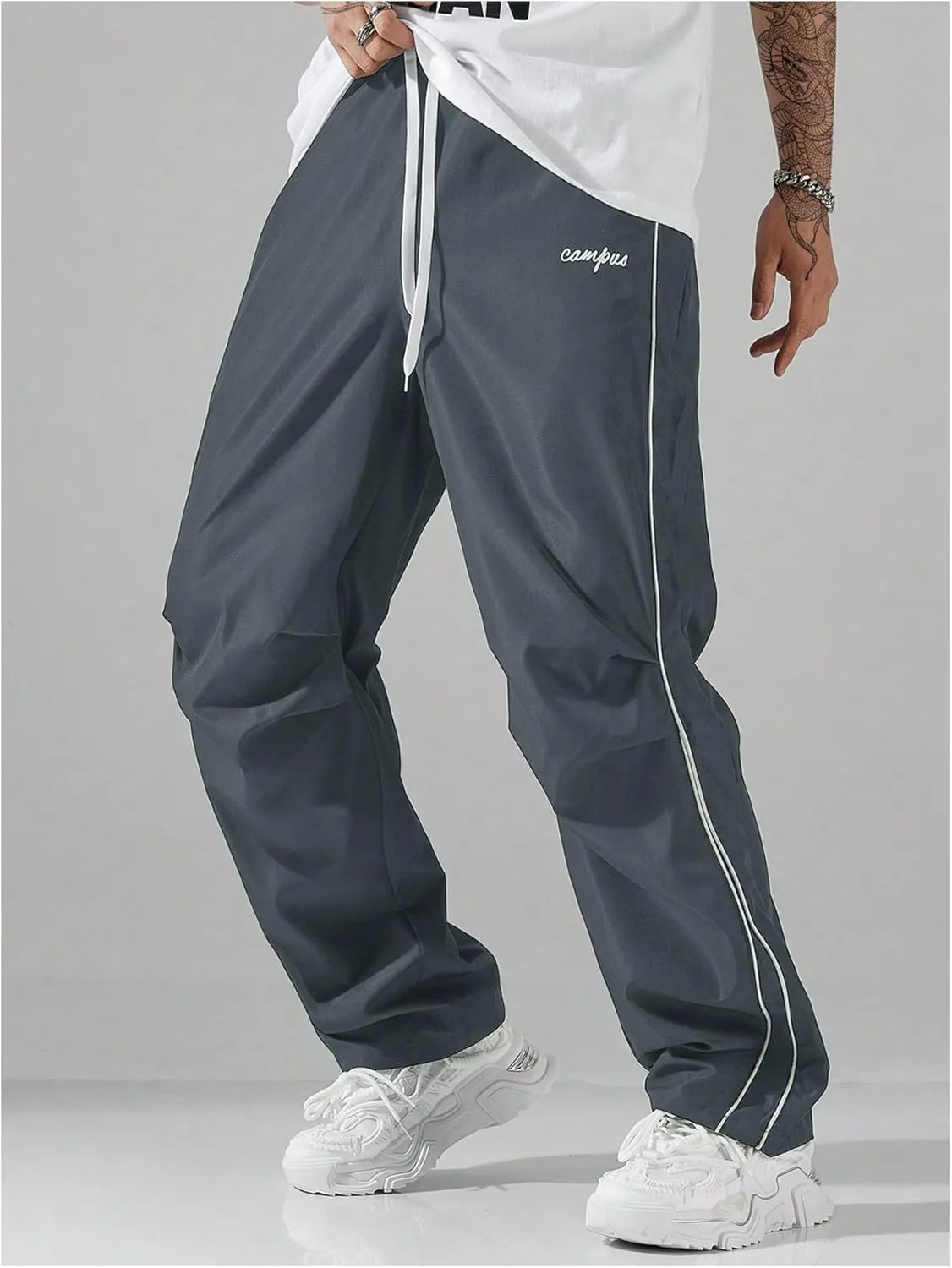 SOLY HUX Men's Parachute Pants Y2k Baggy Sweatpants Wide Leg Drawstring Waist Casual Pants Streetwear
