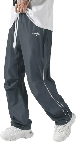 SOLY HUX Men's Parachute Pants Y2k Baggy Sweatpants Wide Leg Drawstring Waist Casual Pants Streetwear