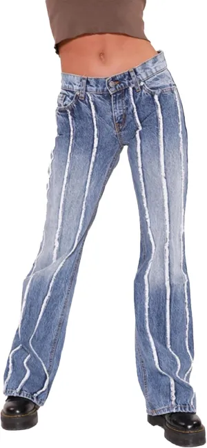 SOMTHRON Women's Tassel High Waisted Ripped Skinny Jeans Distressed Destroyed Long Fringe Denim Pants Hip Hop Streetwear
