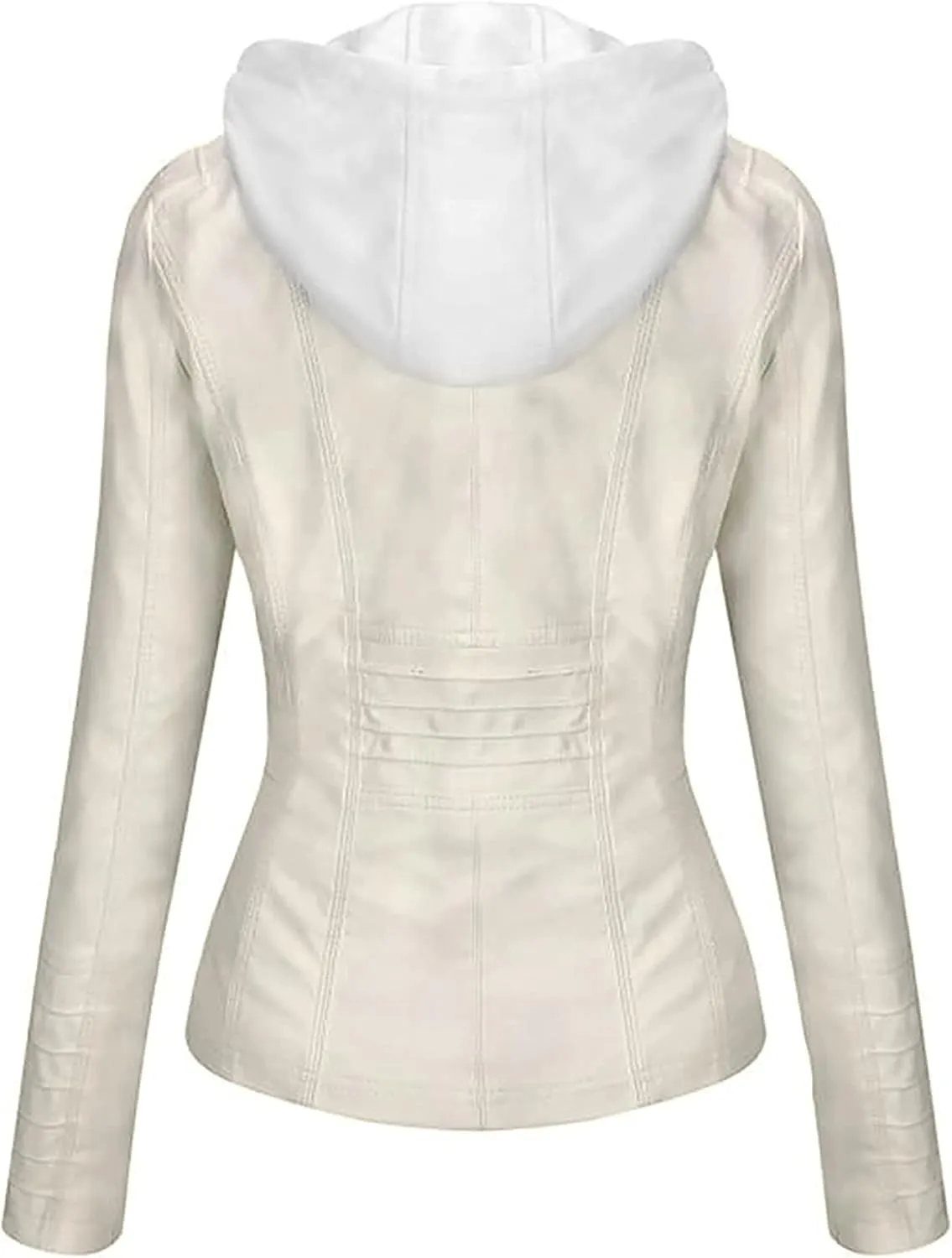 Springrain Women's Faux Leather Jacket Moto Biker Coat with Detachable Hood Motorcycle Jacket