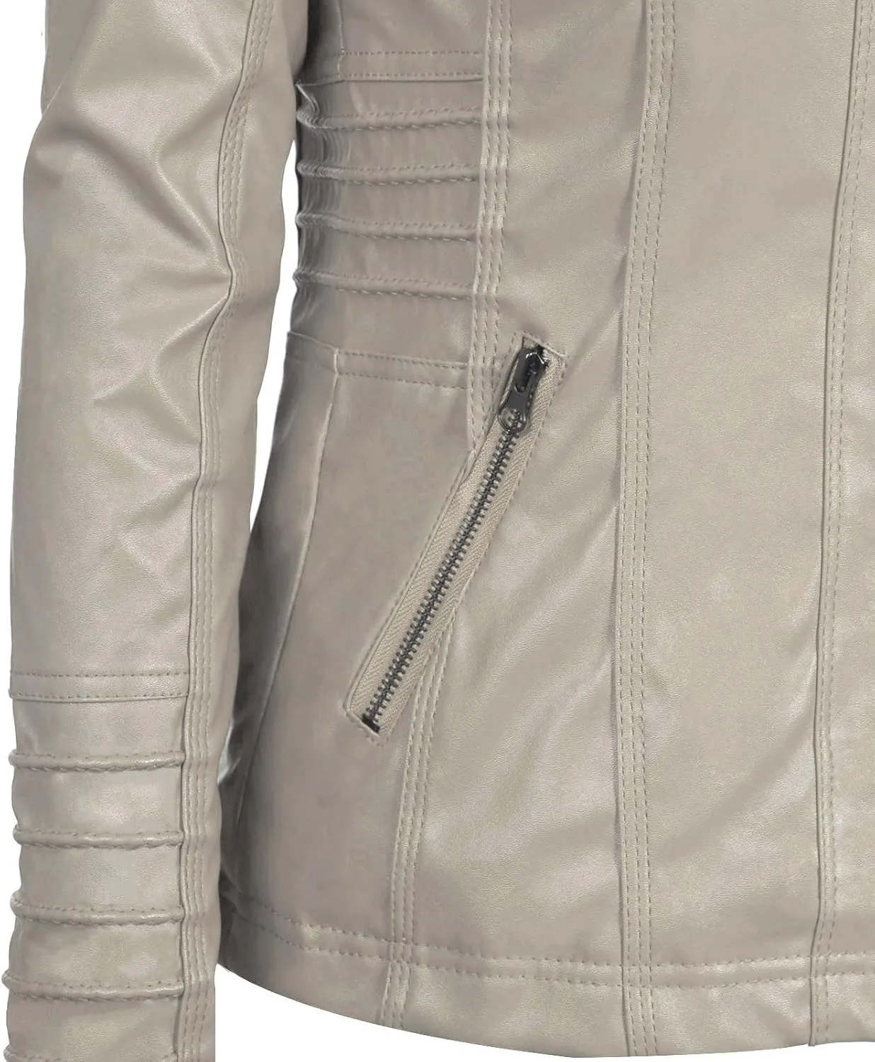 Springrain Women's Faux Leather Jacket Moto Biker Coat with Detachable Hood Motorcycle Jacket
