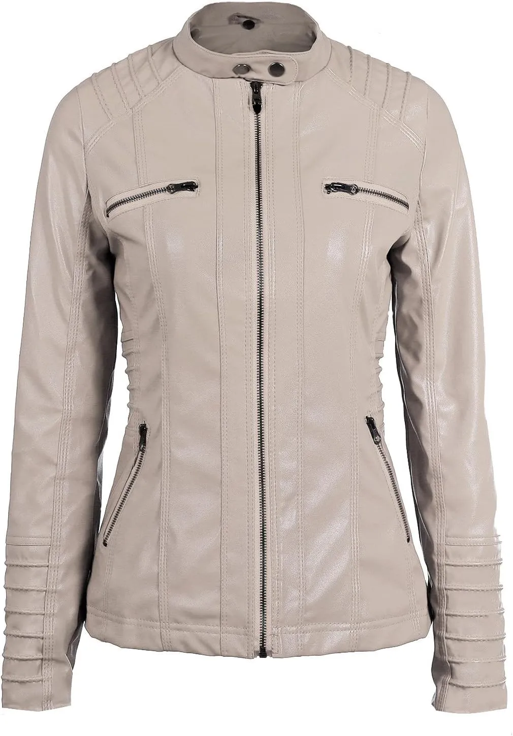 Springrain Women's Faux Leather Jacket Moto Biker Coat with Detachable Hood Motorcycle Jacket