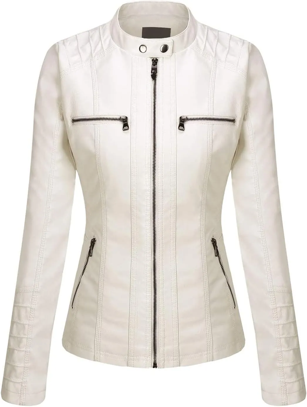 Springrain Women's Faux Leather Jacket Moto Biker Coat with Detachable Hood Motorcycle Jacket