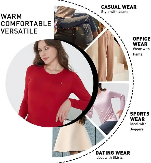 SSLR 2 Pack Women's Thermal Tops, Thermal Underwear for Women Long Sleeve Tee Shirts Basic Layering V Neck Fleece