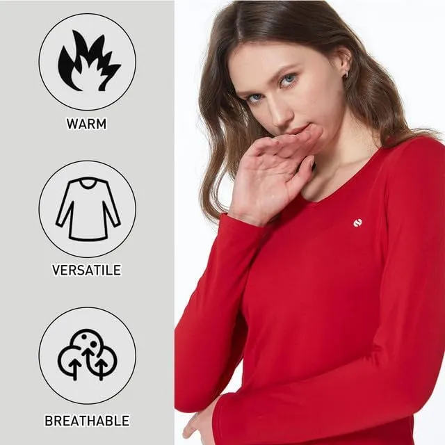 SSLR 2 Pack Women's Thermal Tops, Thermal Underwear for Women Long Sleeve Tee Shirts Basic Layering V Neck Fleece