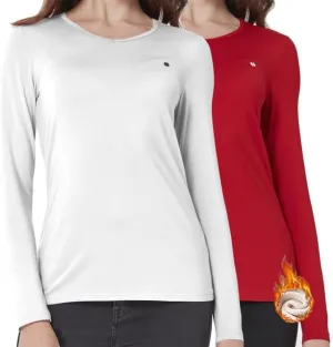 SSLR 2 Pack Women's Thermal Tops, Thermal Underwear for Women Long Sleeve Tee Shirts Basic Layering V Neck Fleece