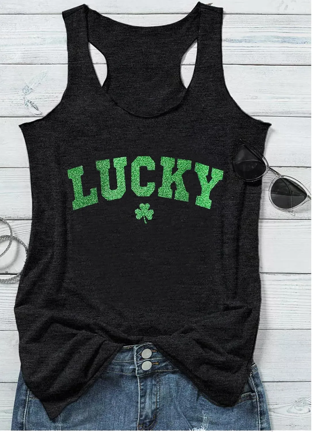 St Patrick's Day Shamrock Tank Tops for Women Lucky Leopard Clover Graphic Racerback T Shirt Paddy's Irish Tops Camisole