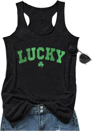 St Patrick's Day Shamrock Tank Tops for Women Lucky Leopard Clover Graphic Racerback T Shirt Paddy's Irish Tops Camisole