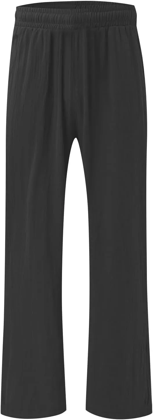 Striped Cotton Linen Cropped Pants Women Womens Wide Leg Linen Palazzo Pants Casual Elastic Waisted Loose Trousers