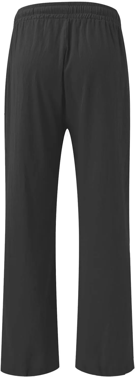 Striped Cotton Linen Cropped Pants Women Womens Wide Leg Linen Palazzo Pants Casual Elastic Waisted Loose Trousers