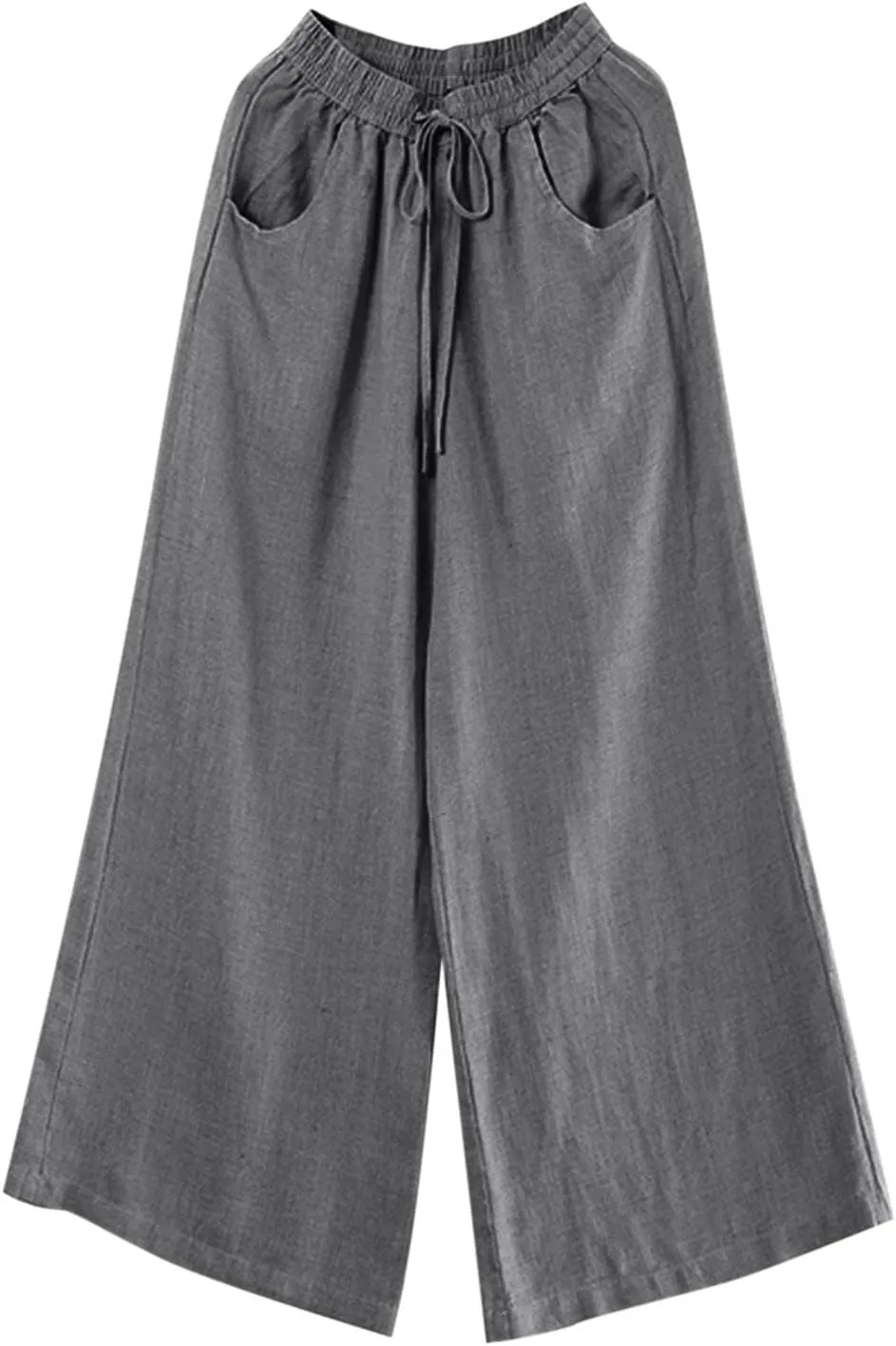 Summer Linen Palazzo Pants for Women Flowy Wide Leg Beach Pants with Pockets High Waisted Loose Baggy Trousers