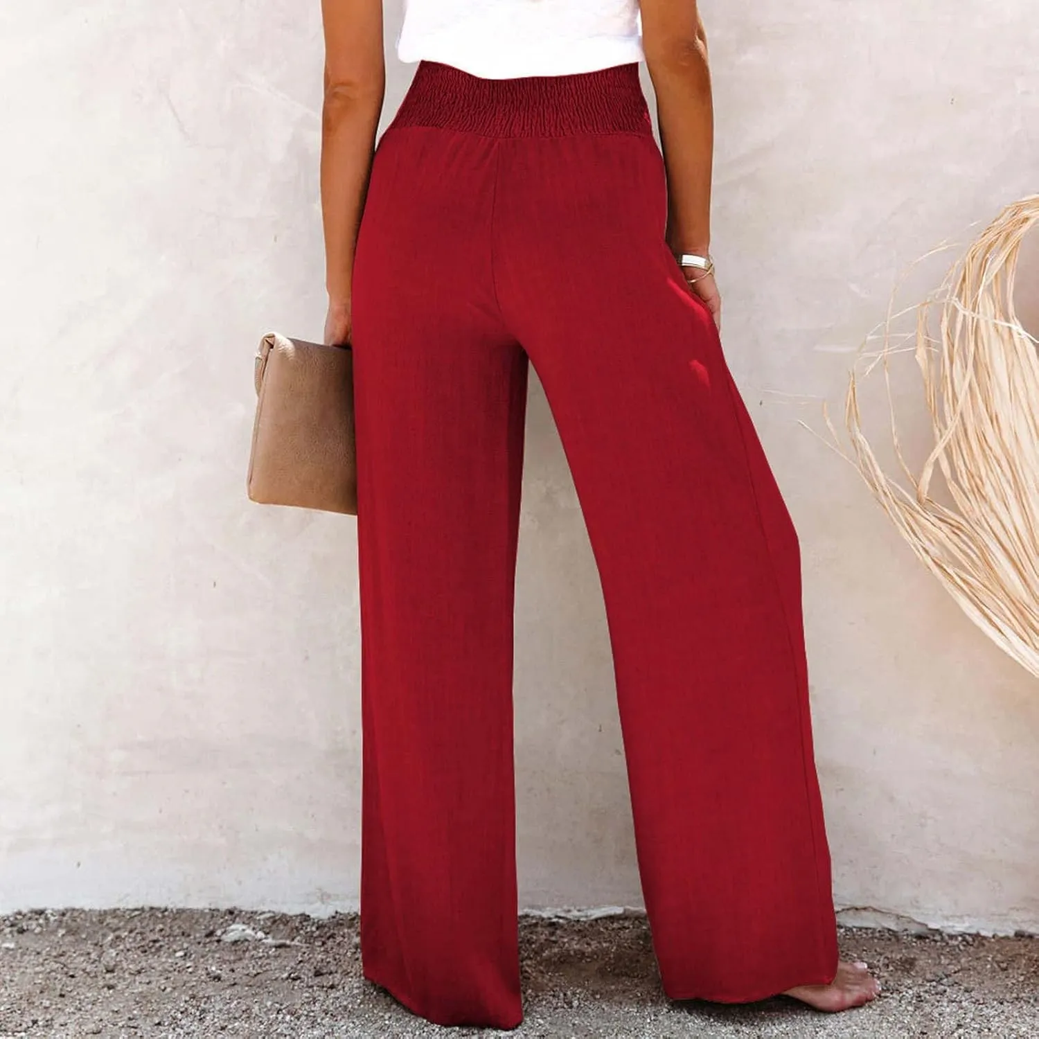 Summer Pants for Women Cotton Linen Button Down Wed Leg Pants High Waisted Lounge Trousers Soft Trendy Pants