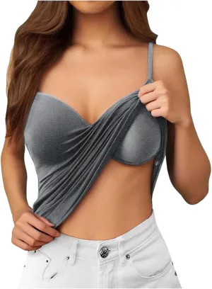 Summer Tank Tops for Women Built in Bra Spaghetti Strap Workout Yoga Shirts Basic Padded Tank Tops 2025 Clothes