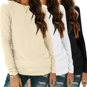 SUNBS Womens 3 Packs Long Sleeve Shirts Loose Fit Fall Tops Fashion Clothes Outfits 2025 Basic Tee Crew Neck Tops
