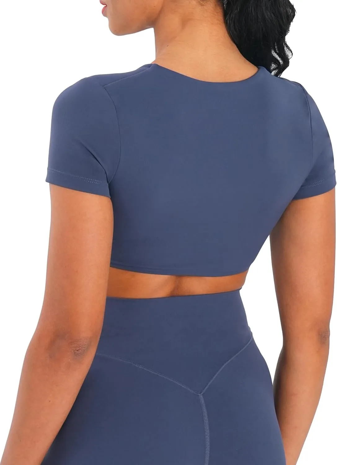 Sunzel Women's Short Sleeve Workout Tops Twist Front Deep V Crop Top Quick Dry Compression Shirts for Yoga Gym Pilates Spring