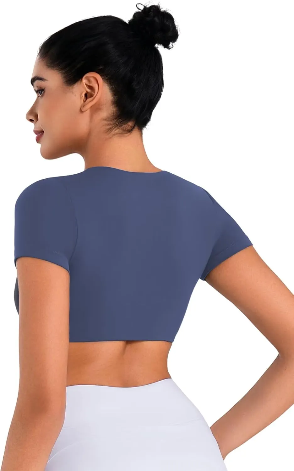 Sunzel Women's Short Sleeve Workout Tops Twist Front Deep V Crop Top Quick Dry Compression Shirts for Yoga Gym Pilates Spring