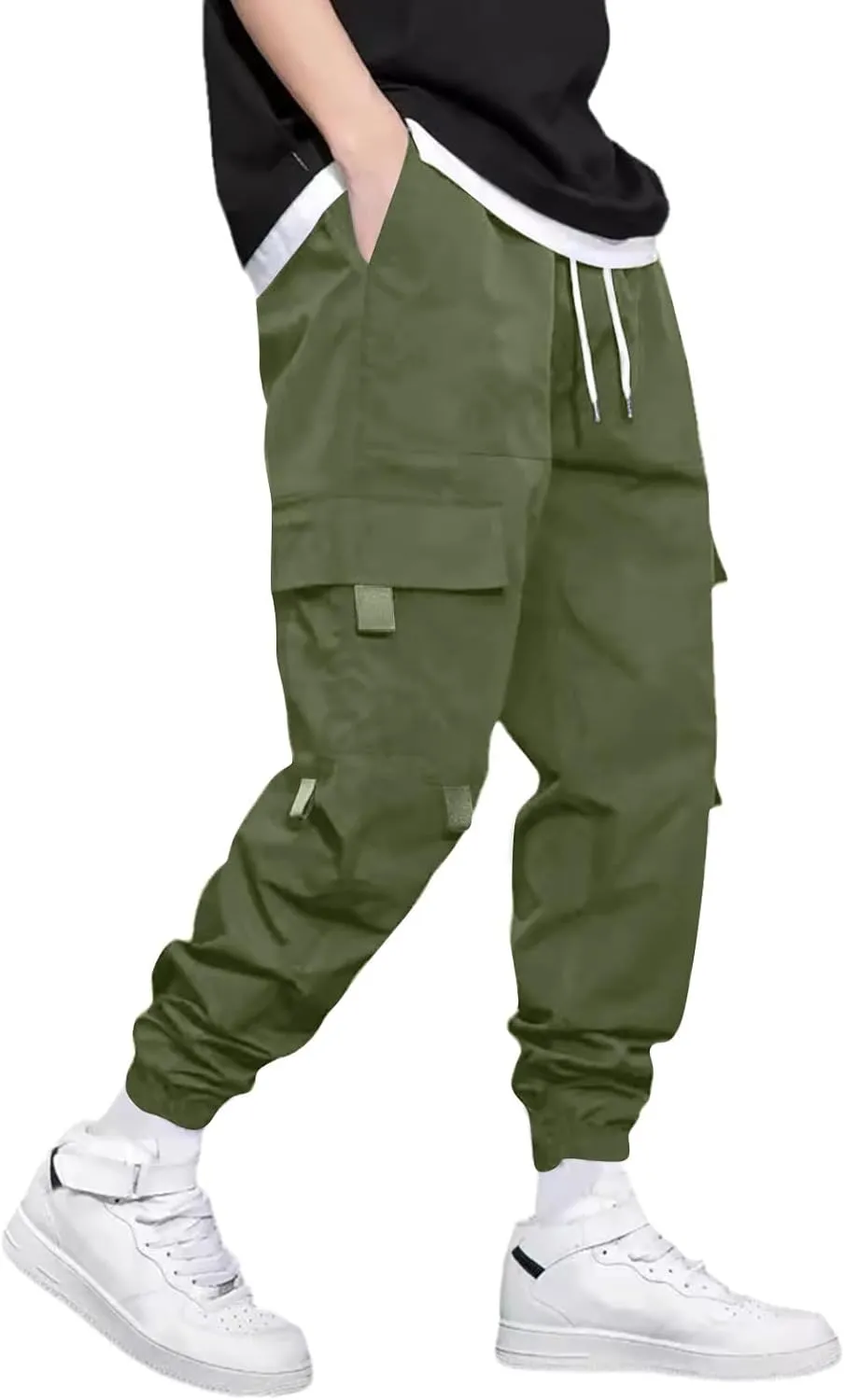 Sweatpants for Men Sports Tapered Combat Jogger Mens Solid Color Split Stretchy Joggers Regular Elastic Waist Cargo