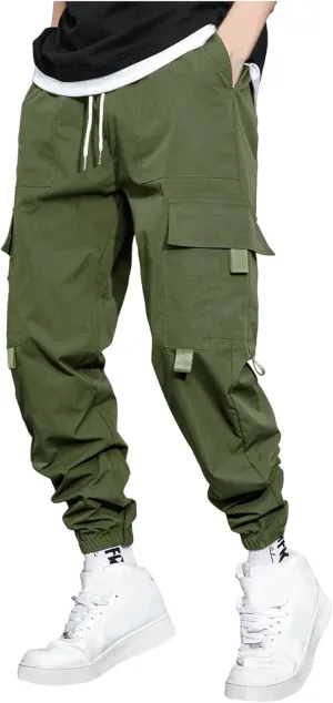 Sweatpants for Men Sports Tapered Combat Jogger Mens Solid Color Split Stretchy Joggers Regular Elastic Waist Cargo