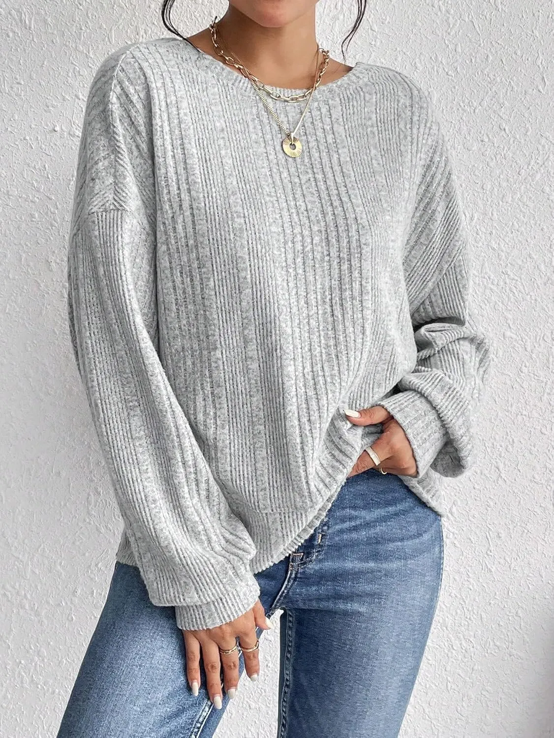 SweatyRocks Women's Criss Cross Round Neck Pullover Sweaters Long Sleeve Loose Cut Out Back Knit Tee Tops Backless Shirts