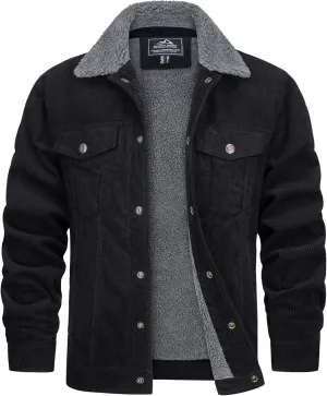 TACVASEN Men's Corduroy Jacket Fleece Sherpa Lined Winter Coats Warm Thick Cotton Casual Trucker Cargo Jacket