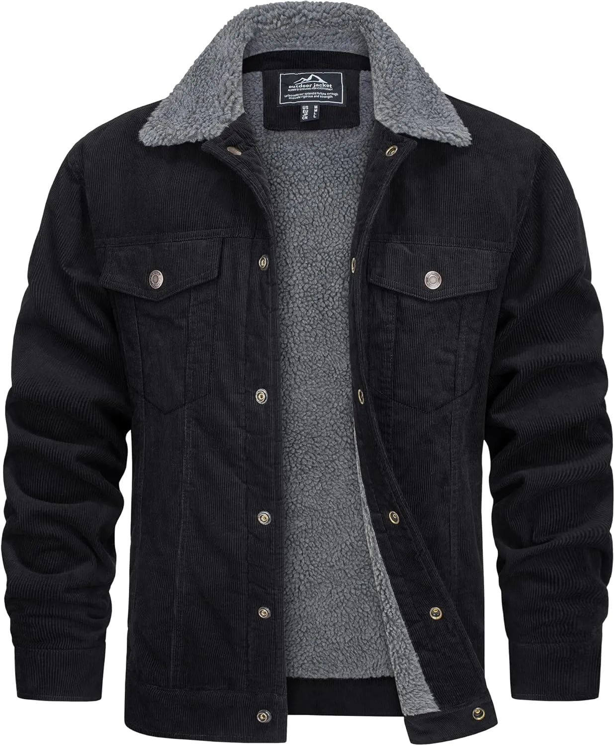 TACVASEN Men's Corduroy Jacket Fleece Sherpa Lined Winter Coats Warm Thick Cotton Casual Trucker Cargo Jacket