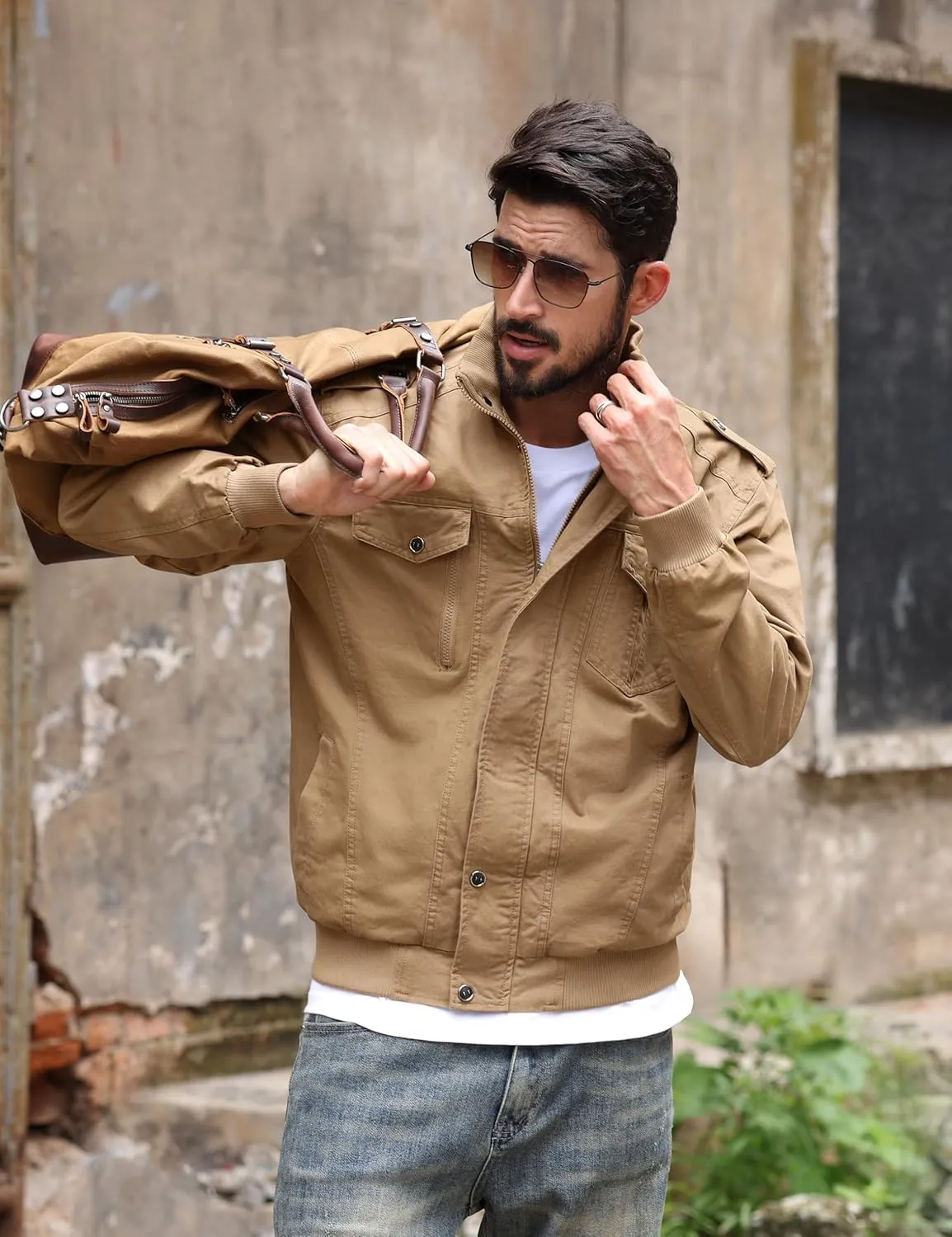 TACVASEN Men's Military Lightweight Jacket Army Cargo Windbreaker Zip Front Stand Collar Cotton Jackets with Multi Pockets