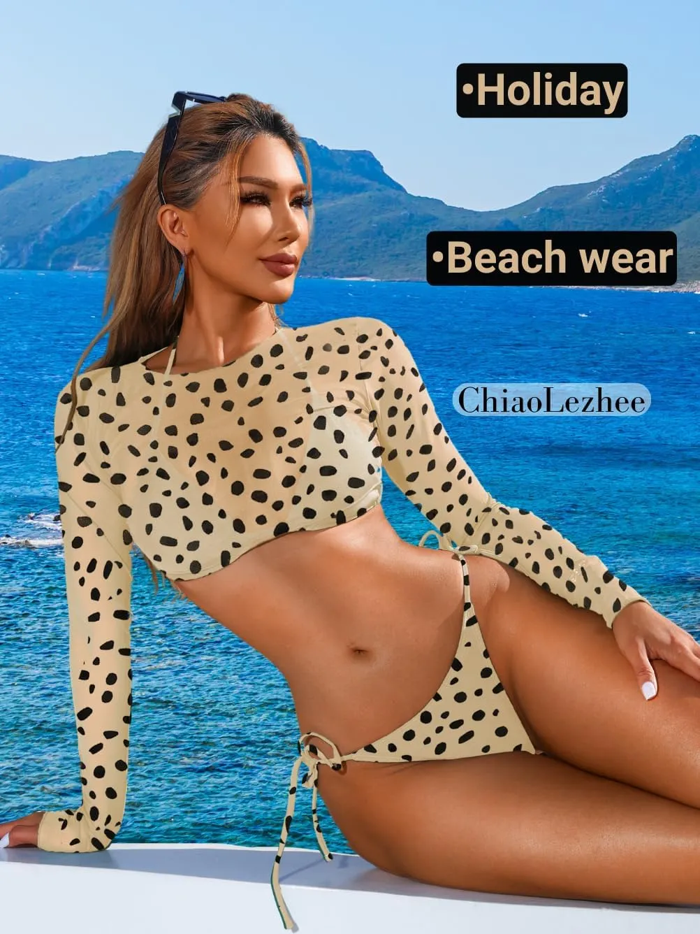 Tan Through Mini Bikini, 3 Piece Sheer Top, Size Runs Small