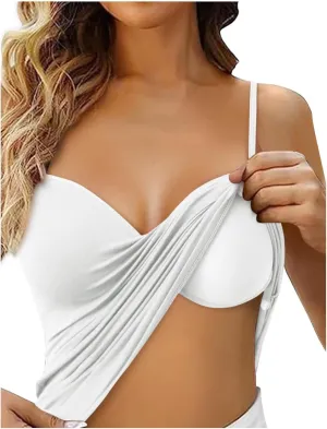 Tank Top with Built in Bra for Women Sleeveless Strappy Summer Cropped Camisole Yoga Tops Workout Sports Padded Cami Clothes