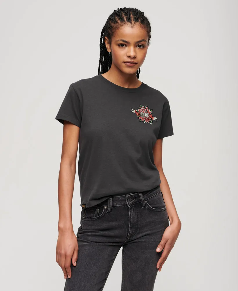Tattoo Rhinestone T-Shirt - Charcoal