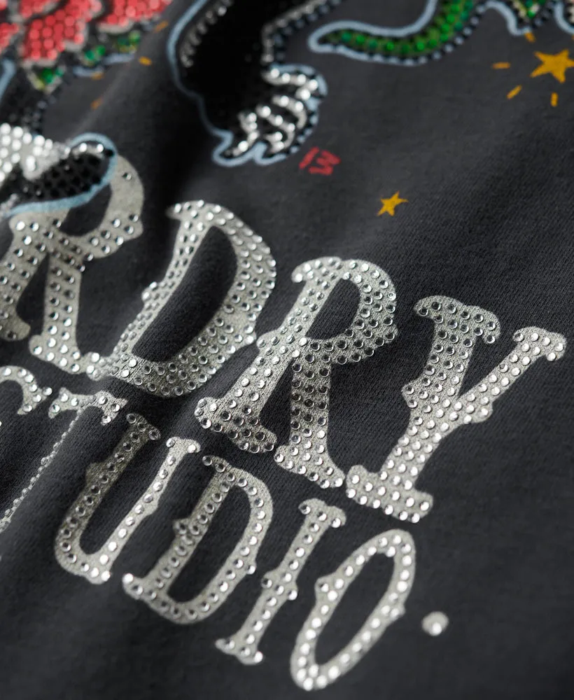 Tattoo Rhinestone T-Shirt - Charcoal