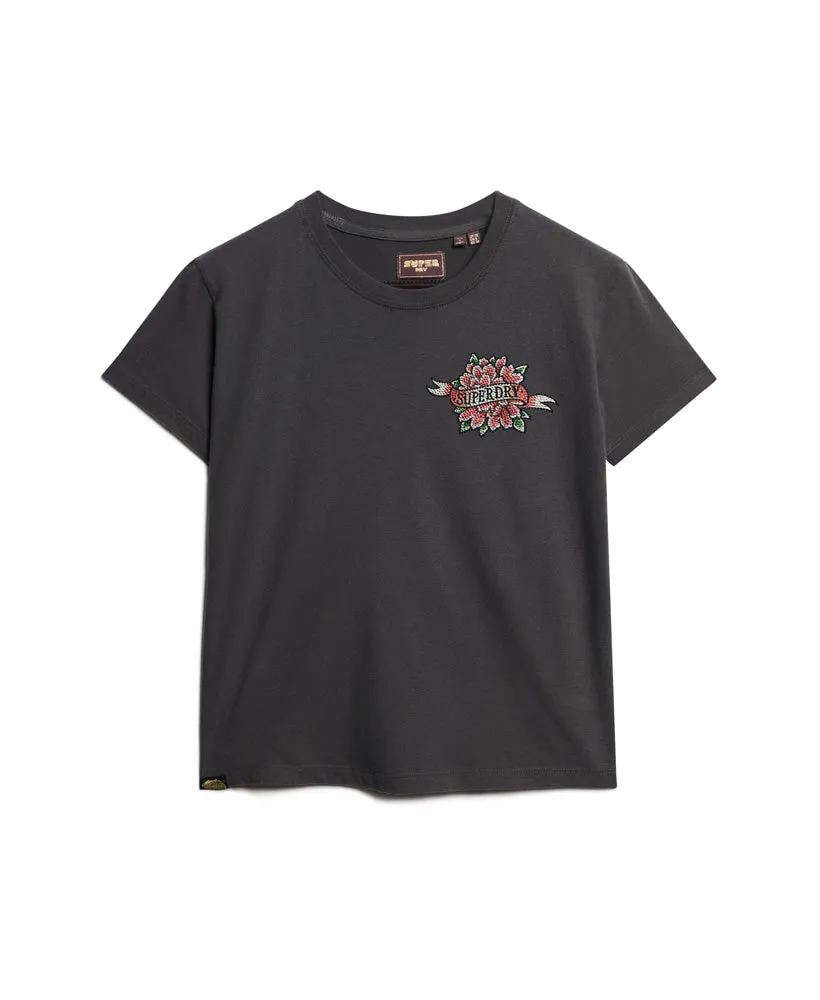 Tattoo Rhinestone T-Shirt - Charcoal
