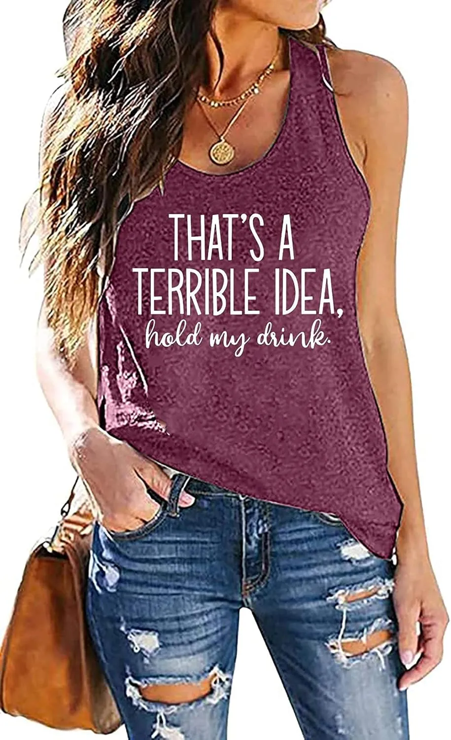 That's A Terrible Idea Tank Tops Women Funny Letter Print Tank Top Sleeveless Summer Beach Vaction Racerback Tee Shirt