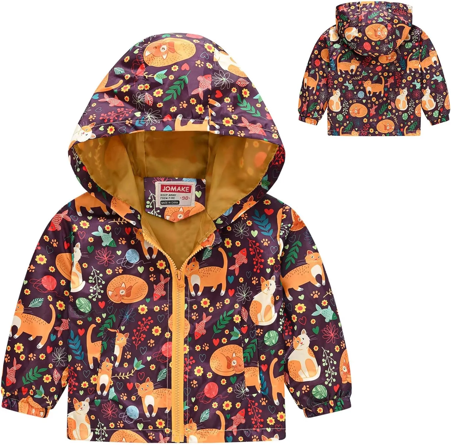 Toddler Baby Boys Cartoon Dinosaur Print Hooded Jacket Long Sleeve Windproof Coats Zip Up Trench Windbreaker Outerwear