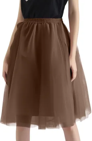 Tulle Skirts for Women Midi Layered A Line Skirt Skorts Elastic High Waisted Tutu Skirt for Prom Party